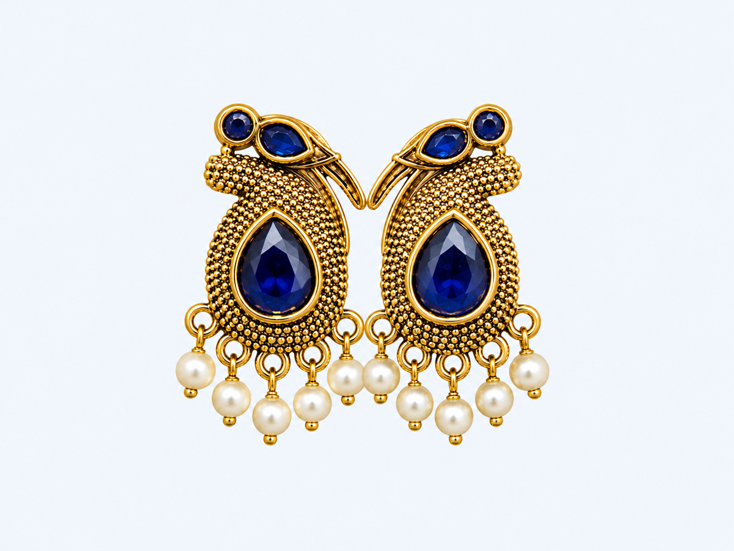 Elegant Gold and Blue Gemstone Peacock Earrings - Ethnic Wholesale